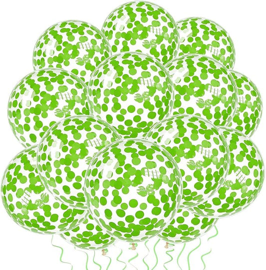 VHUWE Lime Green Confetti Balloons 25 Pcs, 12 Inch Thickened Clear Latex Balloon with Confetti Inside for Birthday Party Baby Shower Graduation Anniversary Engagement Decorations Supplies