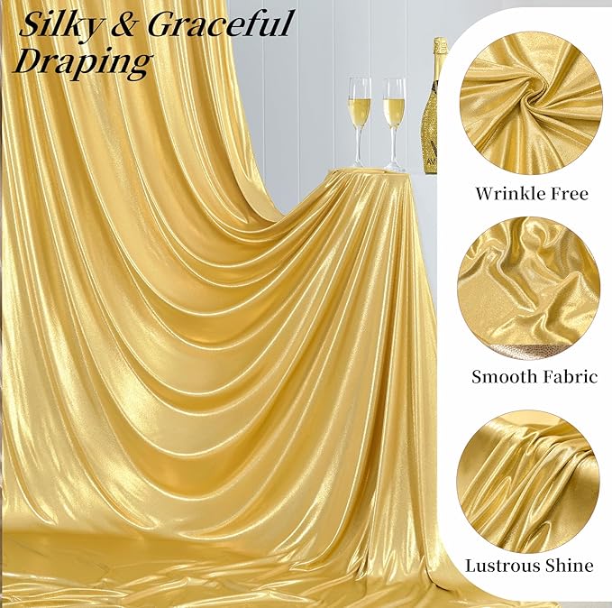 10x12ft Gold Sequin Backdrop Curtains, Wrinkle Free Shimmer Drapes Photography Background, 2 Panels 5x12FT Non-Shedding Glitter Sparkle Curtain for Wedding Birthday Christmas Studio Party Decoration