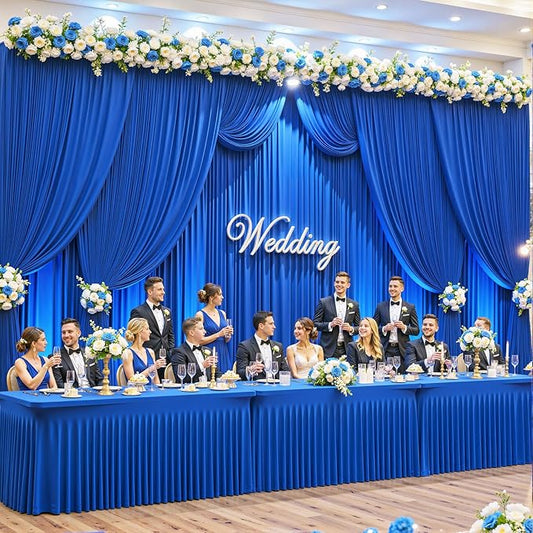 50ft x 10ft Wrinkle Free Royal Blue Wedding Backdrop Curtains for Party Bridal Shower Reception Decorations Royal Blue Fabric Curtain Backdrops Drapes for Photography Baby Shower Birthday Background