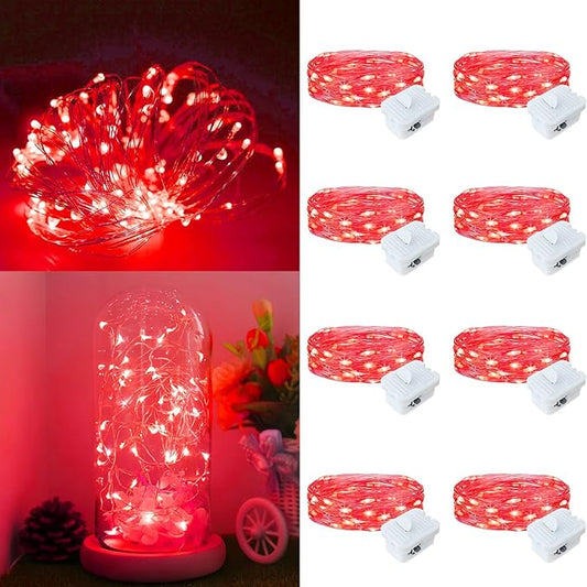 8Pack Fairy Lights Battery Operated, 7ft 20 LED 3 Modes Speed Twinkle Mini String Lights Waterproof Silver Wire Firefly Starry Lights for Mason Jars Wedding Party Christmas Decorations