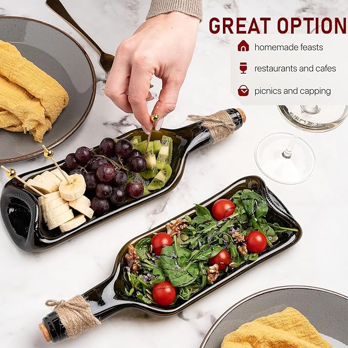 Melted Wine Bottle Serving Boards - Decorative Rectangle Serving Trays for Home Decor - Small Cheese Platter Serving Board - Unique Cheese and Cracker Tray for Dinner Party (2)