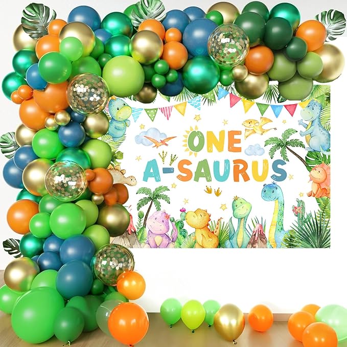 Mocsicka One a Saurus Birthday Backdrop Dinosaur 1st Birthday Decorations Banner for Boys One Year Party Photography Background Party Supplies