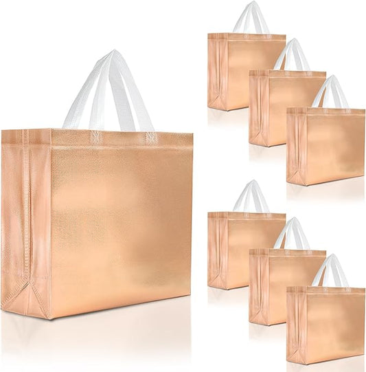 Nush Nush Large Rose Gold Gift Bags Bulk - Set of 30 Shiny Rose Gold Reusable Gift Bags Large Size with Handles - For Small Business, Christmas, Thanksgiving, Bachelorette - 13Wx5Dx11H
