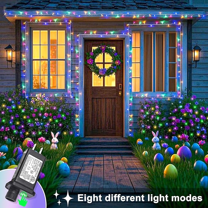 40ft 120 LED Easter String Lights 8 Modes Clear Wire Connectable Twinkle Fairy Light Plug in for Bedroom Wedding Party Easter Christmas Decorations, Pastel
