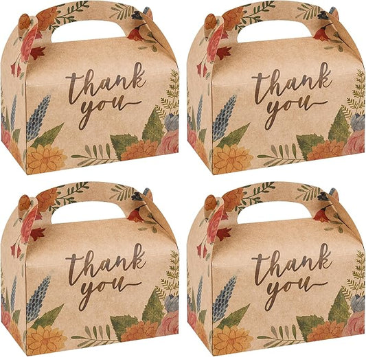 DjinnGlory 36 Pack Brown Kraft Party Favor Treat Boxes for Wedding, Bridal Shower, Annivesary, Christmas and all Occasion, Floral Thank You Gable Boxes for Small Business 6.18x3.58x3.39 Inches
