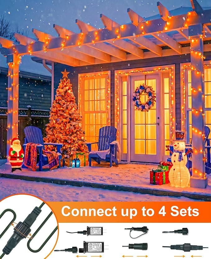Orange String Lights Outdoor, 80FT 240 LED Plug in String Lights for Outside Waterproof, 8 Modes Connectable Green Wire Fairy Twinkle Light for Indoor Room Tree House Party Decorations