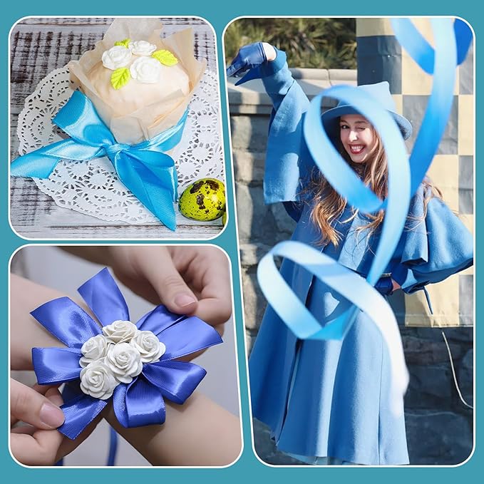 LIUYAXI Blue Satin Ribbon 2 Inch x 6 Rolls Total 60 Yards Use for Gift Wrapping, Flower Bouquets, Hair Bows, Wedding, Invitation Cards, Christmas