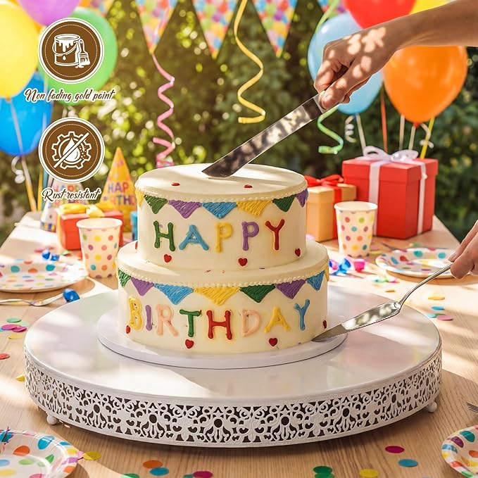 Wenqik 20 Inch White Cake Stand Set Metal Round Cupcake Dessert Stand with Cake Cutting, Spatula Wedding Cupcake Pastry Display Candy Holder Display for Wedding Party Birthday Baby Shower(Classic)