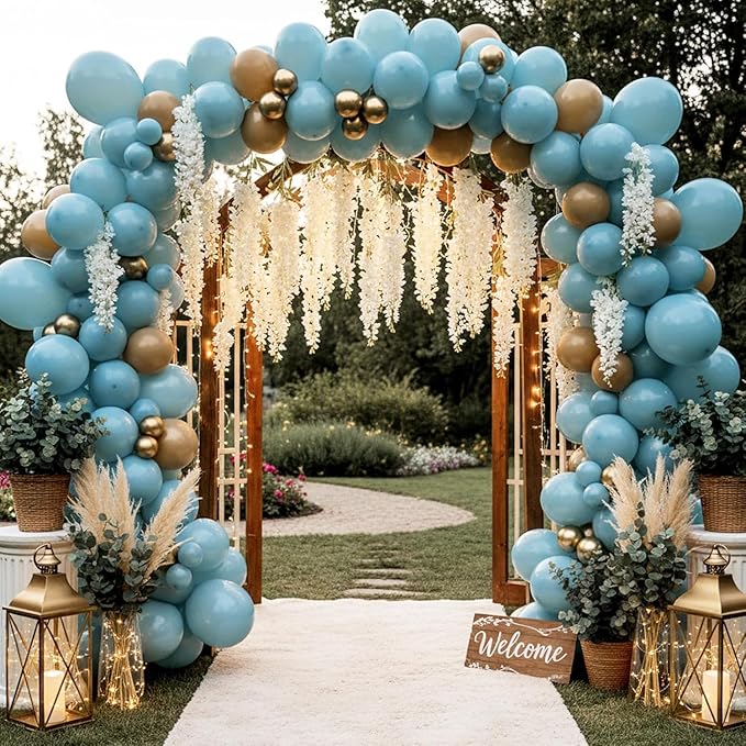 RUBFAC 129pcs Dusty Blue Balloons Different Sizes 18 12 10 5 Inch Latex Haze Blue Balloon Garland Arch for Party Decoration Birthday Wedding Engagements Anniversary Baby Shower Party Supplies