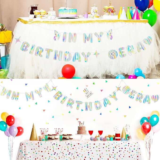 Iridescent In My Birthday Era Banner, Pre-Strung Fun Birthday Decorations supplies, Vibrant Cute Party Sign with Aurora, Rainbow & flames Effects