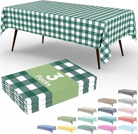 Smiry 3 Pack Hunter Green Gingham Disposable Tablecloths - 54" x 108" Heavy Duty Plastic Table Cloth, Waterproof Buffalo Plaid Table Covers for St. Patrick's Day, Banquets, Parties