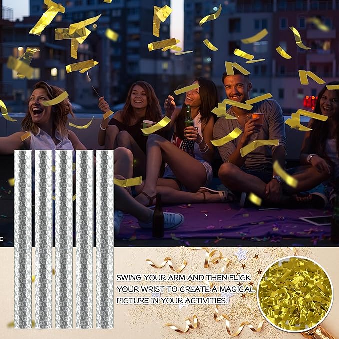 12 Pack Gold Confetti Wands Handheld Confetti Flick Flutter Sticks for Wedding Birthday Graduation Baby Shower Anniversary Christmas New Year's Party Celebrations Supplies
