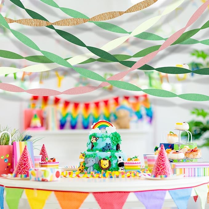 Streamers Party Decorations, 6 Rolls Sage Green Gold Pink Crepe Paper Streamers for Birthday Bachelorette Engagement Baby Shower Wedding Bridal Shower Woodland Jungle Shrek Safari Party Supplies