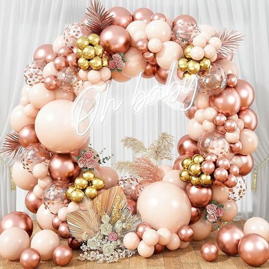 Blush Rose Gold Balloon Garland Arch Kit, 119 Pieces Peach Pink Gold Pastel Orange Metallic Rose Gold Confetti Balloon Garland Kit for Girls Women Birthday Wedding Baby Bridal Shower Party Decorations