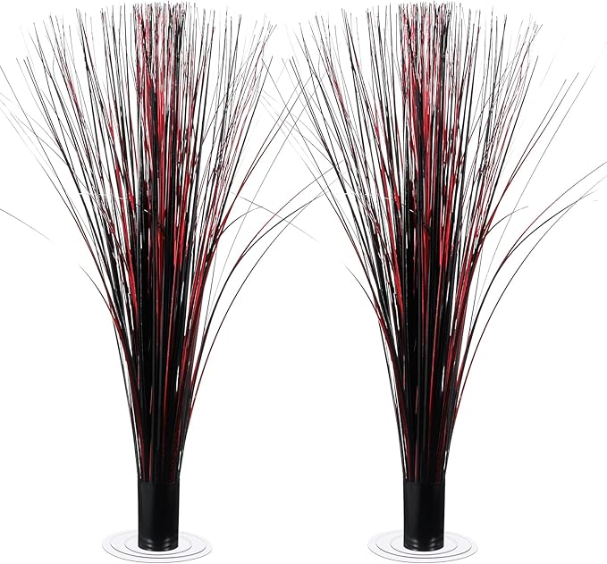2 Pcs Metallic Spray Centerpieces Graduation Centerpieces for Tables Decorations with Clear Base Shimmering Foil Sprays for Birthday Easter and Celebration Events(Red and Black)