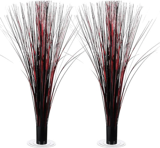2 Pcs Metallic Spray Centerpieces Graduation Centerpieces for Tables Decorations with Clear Base Shimmering Foil Sprays for Birthday Easter and Celebration Events(Red and Black)