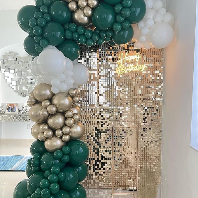 Emerald Green Gold Balloons Arch Garland Kit, 134pcs Dark Green,White,Chrome Gold Balloons for Birthday Baby Shower Wedding Anniversary Jungle Safari Wild One Animal Party Decorations