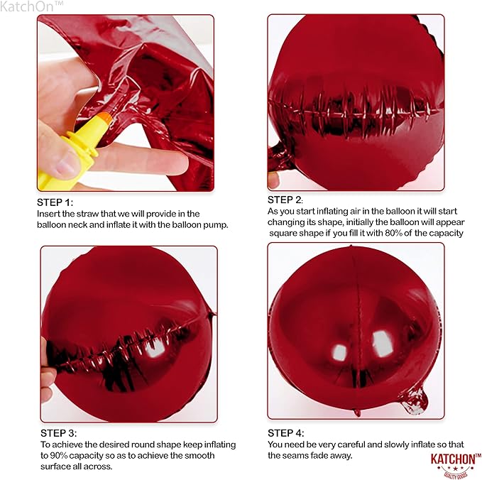 KatchOn, Big Metallic Ruby Red Balloons - 22 Inch, Pack of 6 | Round 4D Mylar Balloon for Birthday Party Decorations | Cherry Red Balloons for Wedding, Anniversary Decor, Red Party Decorations