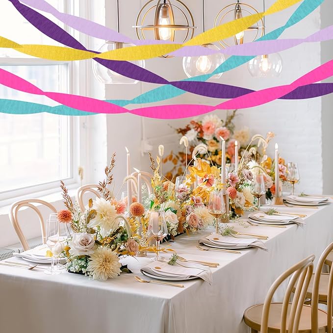 Paper Streamers,5 Rolls Pink Blue Purple Paper Streamers Birthday Party Decorations for Birthday, Bachelorette, Baby Bridal Shower, Wedding(1.77Inch x 82Ft/Roll)