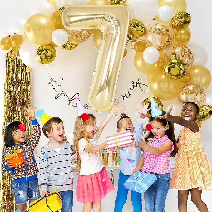 Champagne Gold Large Number 7 Balloon, 40 Inch Light Gold Foil Helium Number Balloons, Giant Mylar Number 7 Balloons for 7 Years Old Birthday Party Anniversary Decorations