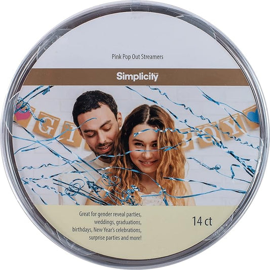 Simplicity Pink Foil No-Mess Celebration Pop Out Streamers, 14 Piece, for Gender Reveals, Birthday Parties, and More