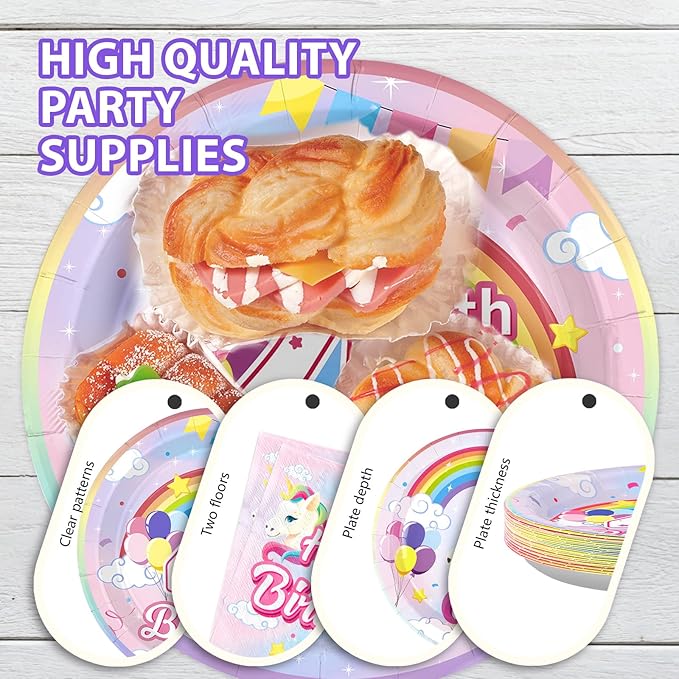 96 Pcs Unicorn 4th Birthday Party Decorations 350 GSM Disposable Rainbow Unicorn Plates and Napkins Tableware Set for Girls Unicorn Themed 4th Birthday Party Baby Shower Supplies Decorations Serves 24