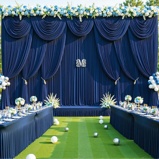 50ft x 10ft Wrinkle Free Navy Blue Wedding Backdrop Curtains for Party Bridal Shower Reception Decorations Navy Blue Fabric Curtain Backdrops Drapes for Photography Baby Shower Birthday Background