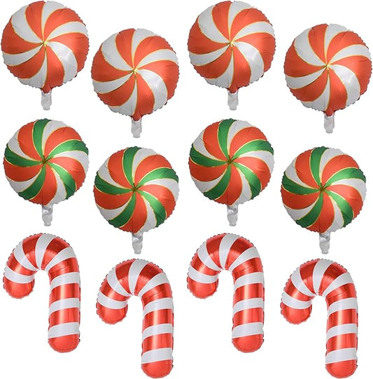 Christmas Ballooons Set Lollipop Windmill Balloons Colorful Candy Cane Swirl Balloons for Christmas-Themed Party Birthday Party Supplies Decorations 12 PCS