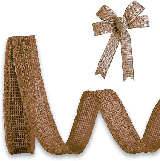 Brown Burlap Ribbon 1/2 inch X 10 Yard Natural Linen Woven Burlap Ribbons DIY Handmade Edging Production Wreath Holiday Decoration Ribbon Gift Wrapping Brown Linen Ribbons