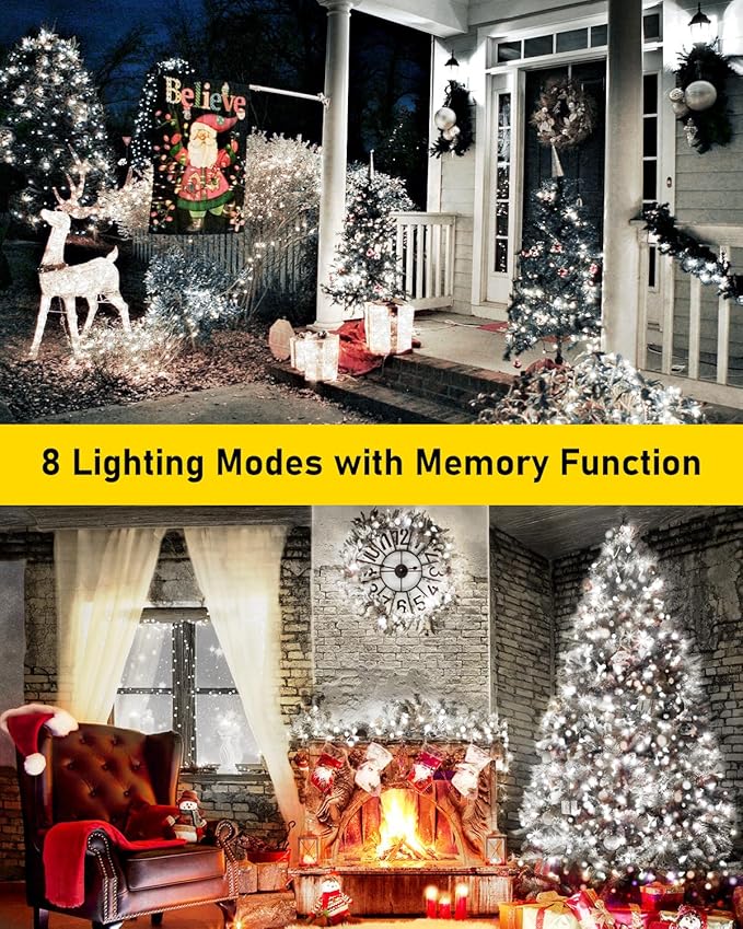 KNONEW 532FT Outdoor Christmas Fairy Lights Plug in,1600 LED String Lights Outdoor Waterproof 8 Modes Memory Times for Wedding Bedroom Walls Garden Trees Decoration(Cool White)
