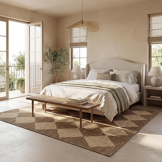nuLOOM Outdoor Performance Collection Sabina Brown/Ivory, 6'7" x 9', Soft, High Traffic, Stain Resistant, Easy Clean, Durable Area Rug for Indoor/Outdoor Patio, Deck, Porch, Garden, Courtyard