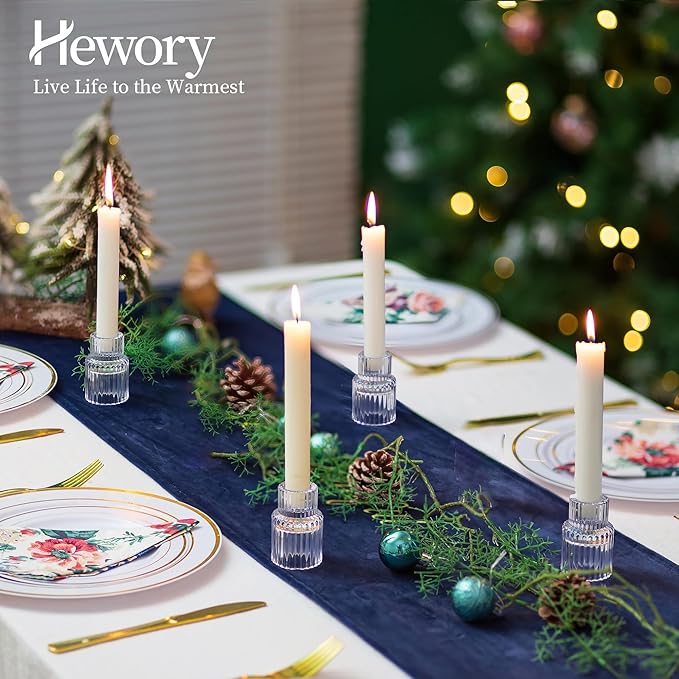 Candle Holder Glass Candlestick Holders: Hewory 10PCS Clear Taper Candle Holders Bulk for Table Centerpiece, Glass Candle Holder Candle Stick Holder Decor for Christmas Wedding Party Bridal Showers
