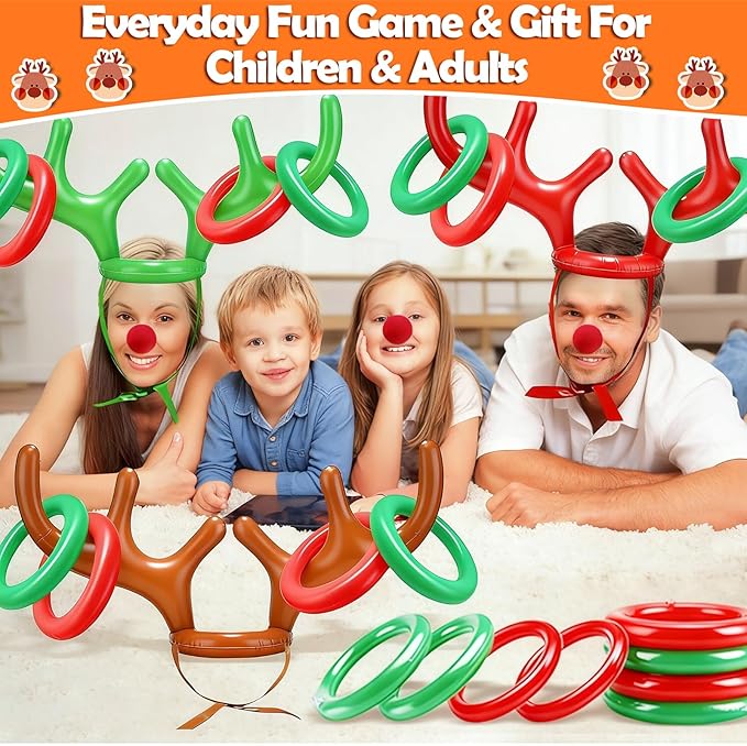 3 Pack Easter Inflatable Easter Games Set, 18 Pieces Inflatable Reindeer Antler Ring Toss Party Game for Kids Adults Family, Indoor Outdoor Ring Toss Toys Gifts Easter Party Favors Carnival Games