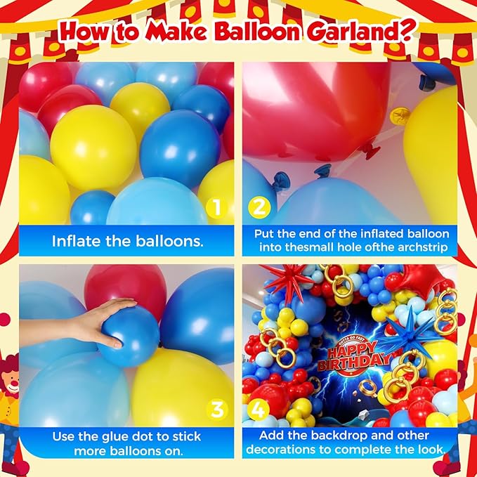 Cartoon Balloon Garland Arch Kit 171pcs with 4D Star Gold Long Balloons, Red Blue Yellow Balloons Arch Kit for Birthday Baby Shower Carnival Circus Hedgehog Super Hero Gamer Theme Party Decor