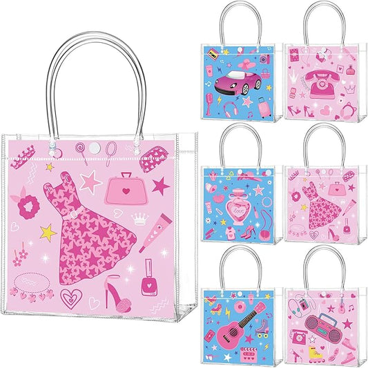 Aliceset 24 Pcs Gift Bags with Handle Clear PVC Candy Treat Goodies Tote Bags for Summer Birthday Party Favor Supplies