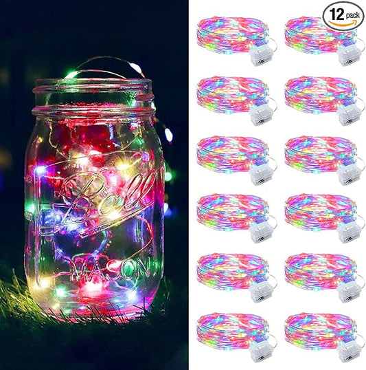 ZGWJ 12 Pack Fairy Lights Battery Operated, Rainbow Color 7ft 20 Mini LED Fairy String Lights Silver Wire 3 Modes for DIY, Parties, Wedding, Bedroom, Halloween Christmas Decoration