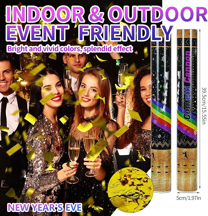 16 Inch [6 Pack] Golden Confetti Cannon Party Poppers Party Supplies, Air Powered | Launches 20-25ft | Celebrations,Graduation ceremony,Birthdays,New Years Eve,Christmas (Golden rainbow-6 Packs)