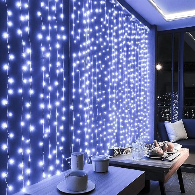 Dazzle Bright 300 LED Curtain String Lights, Christmas Fairy Lights for Bedroom with 8 Lighting Modes, Connectable Waterproof Window Lights Party Wedding Garden Wall Decor, White