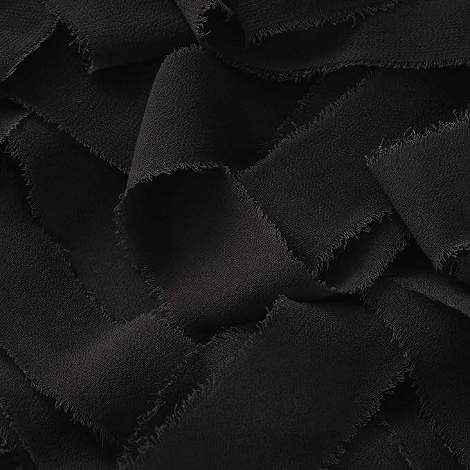 DORIS HOME Black Chiffon Ribbon for Flower Bouquet, 1" x21Yd Fabric Ribbon for Gift Wrapping, Handmade Frayed Ribbon for Wedding Invitations/Christmas Decorations