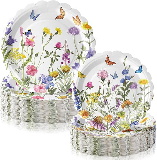 Havawish 60 Pcs Wildflower Paper Plates Wildflower Spring Easter Party Decoration Floral Disposable Plates Flower Baby in Bloom Tableware Party Supplies for Spring Tea Picnic Birthday Baby Shower