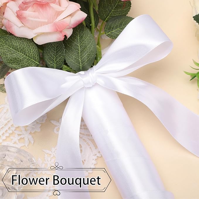 woric White Satin Ribbon 1 1/2 Inch 60 Yards White Wedding Decor Bows Ribbon for Corsage Wristlet Gift Wrapping Chair Bows Bride Shower Flower Bouquet Mothers Day