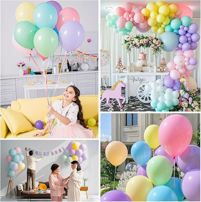Pastel Balloons Latex Pastel Birthday Decorations 100 Pack 12 inch Round Helium Multicolor Macaron Rainbow Decor for Birthday Rainbow Party Baby Shower Wedding Easter Balloons Decorations