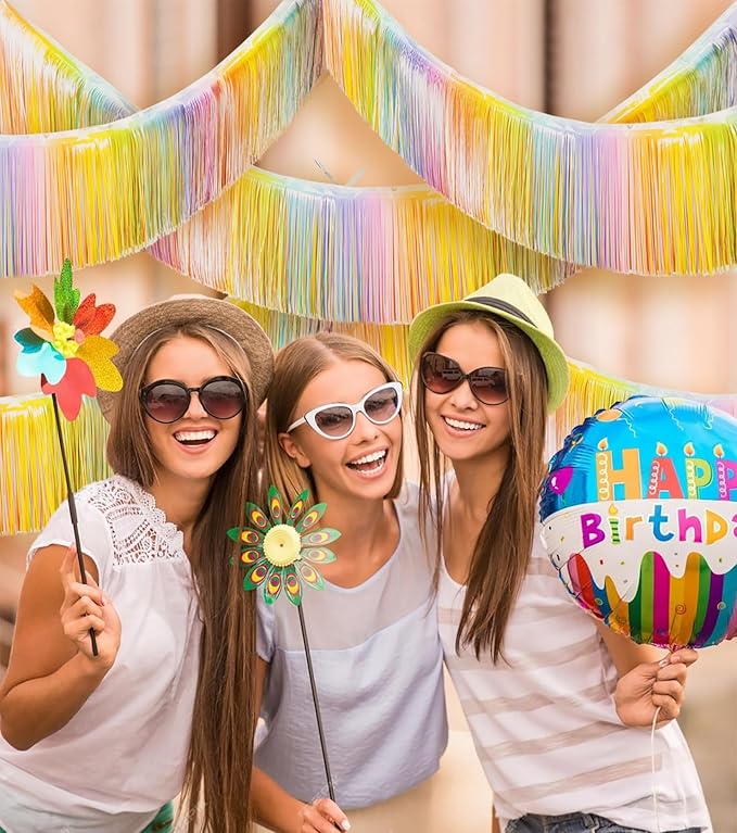 LILF Premium Fringe Tinsel Garland for Party Decorations Foil Metallic Tassels Banner Party Streamers for Birthday Wedding Graduation Christmas Home Decor (Macaroon Rainbow)