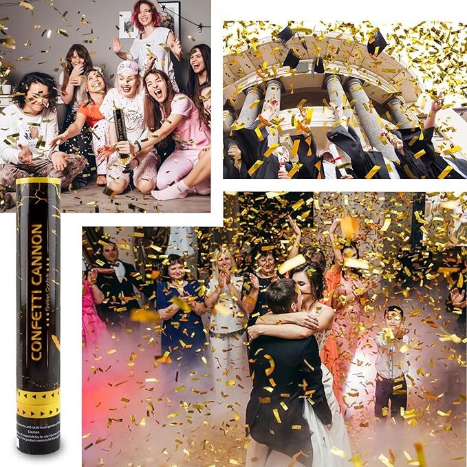 6 Pack Gold Confetti Poppers, 12 Inch Confetti Cannon Party Poppers Shooters for Birthday, Wedding, Graduation, Anniversary, Parties, Christmas, New Year's Eve