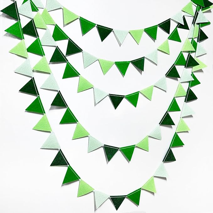 Green Party Decorations Ombre Green Felt Hanging Triangle Mini Bunting Pennant Banner Flag for Birthday Wedding Baby Shower Engagement Spring Summer St Patrick's day Party Classroom Nursery Decor