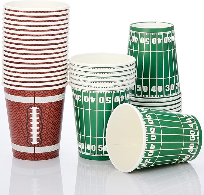 Cunhill 36 Pcs 9 oz Football Party Paper Cups Supplies Disposable Drinking Cups for Birthday Decorations Sport Picnics