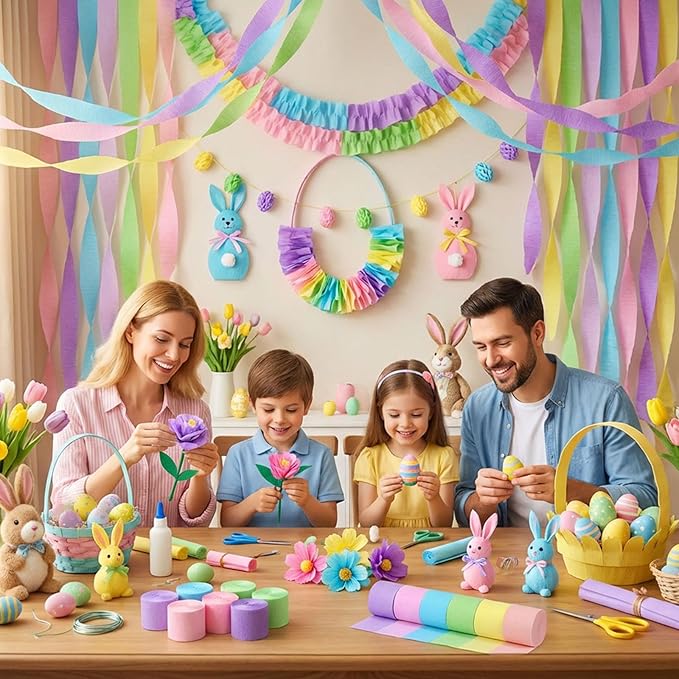 Koogel 12 Rolls Pastel Macaron Crepe Paper Streamers - 1.8 in x 82 ft Each - Soft Color Decorations for Baby Shower, Spring Party, Wedding, Easter, Birthday & Piñata Making