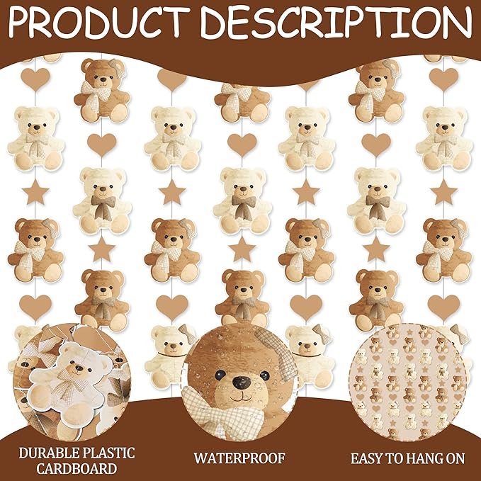 Brown Bear Birthday Party Decorations 8PCS Teddy Bear Garland banner Bear Baby Shower Supplies Bearly Wait Gender Reveal Hanging Cutout Garlands for Birthday Wedding Party Decor