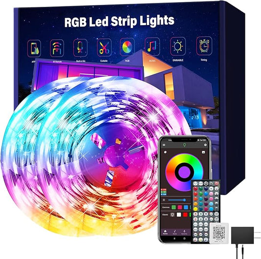 Ledagic Led Lights for Bedroom 200 ft (2 Rolls of 100ft), Music Sync RGB Led Strip Lights with Remote App Control, Color Changing Led Lights for Room Home Kitchen Party Decor