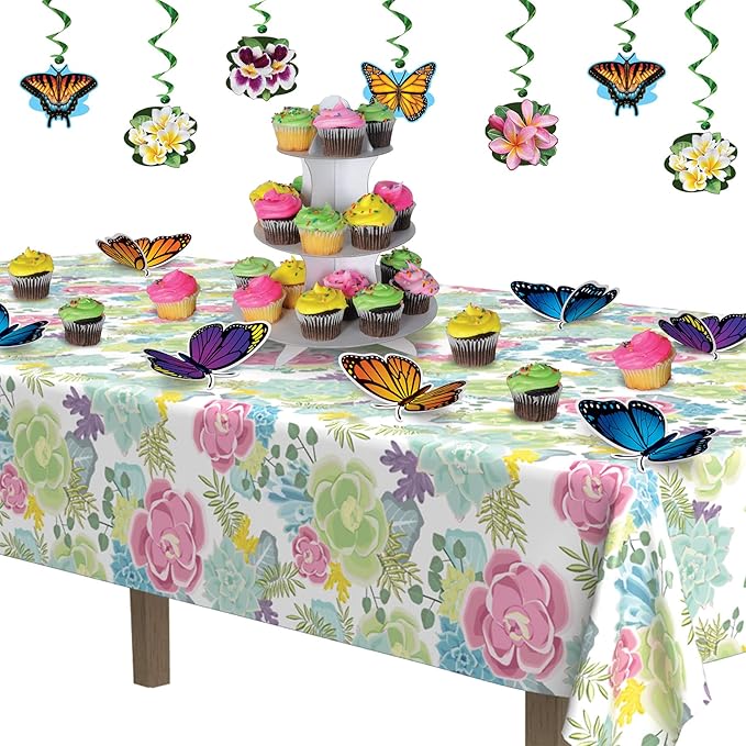 Beistle Floral Tablecovers, 54” x 108” – Plastic Table Cloth, Rectangular Tablecloth, Table Covers for Party, Summer Tablecloth, Spring Tablecloth, Flower Tablecloth, Assorted, 2 Pieces